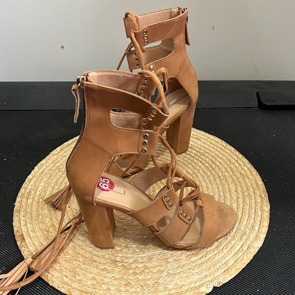 Aldo Cognac Brown Leather Suede Gladiator Heel Sandals Size 6.5 - Picture 13 of 16